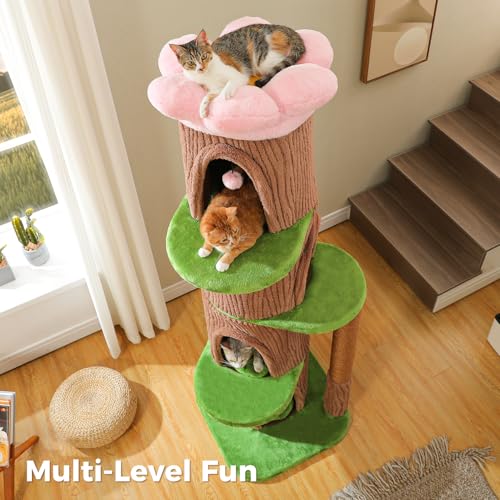 68.5" Forest Cat Tree Tower with 4 Condos & Flower Top Bed (Brown / 68.5" Forest Cat Tree)