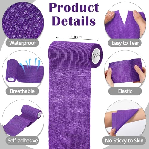 36 Pcs Self Adherent Bandage 4" X 5 Yard Wrap Breathable (Deep Purple / 4" X 5 Yard)