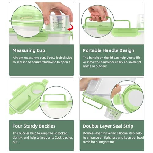 5-7Lbs/6Qt Dog Cat Storage Container Portable with Upgraded Large Spout and Cup, Plastic Pet Food Dispenser for Small Animal Kibble, Bird Seed, Oatmeal, Rice, Flour, Brown Sugart (Clear Green) (Clear Green / 5L-1pack)