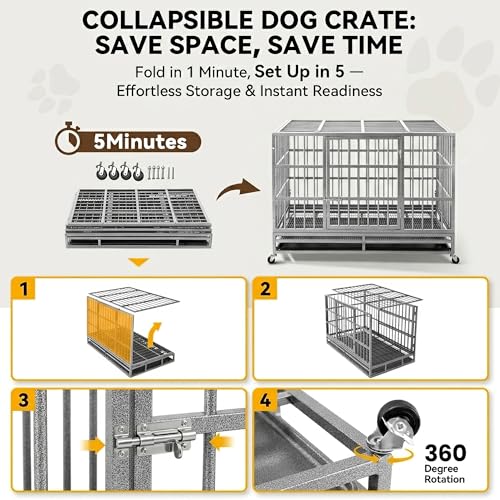 48 Inch Heavy Duty Dog Crate for Large Dogs (Silver/48 inch)