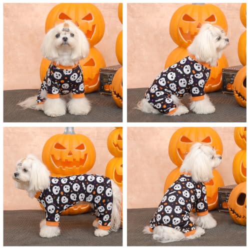 Small Dogs Outfit Soft Puppy Onesies Pjs Halloween Dog Pajamas Pet Coat Cat Apparel Comfy Doggie Jumpsuit Bodysuit for All Seasons P349XL (Skull Night / X-Large)