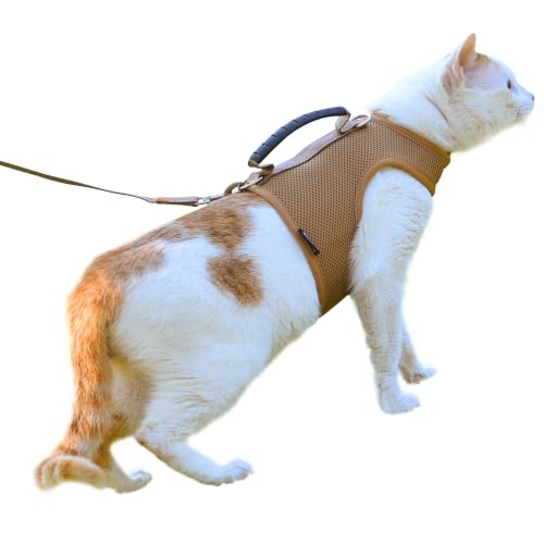 Cat Harness and Leash Set for Walking Escape Proof (Brown / S 4-6 lbs)