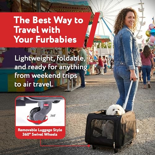 Rolling Pet Carrier with Wheels Airline Approved (Carrier on wheels / 18.0"L x 12.0"W x 20.0"H / Black)