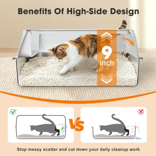 Stainless Steel Litter Box with Lid (Silver Gray / Large)