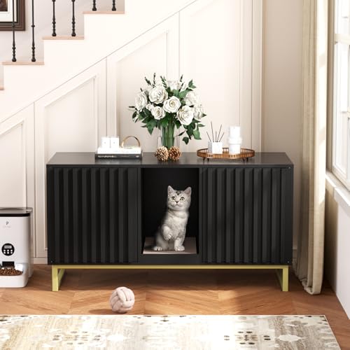 Double Litter Box Enclosure (Black / 47.6"L x 21.5"W x 26"H)