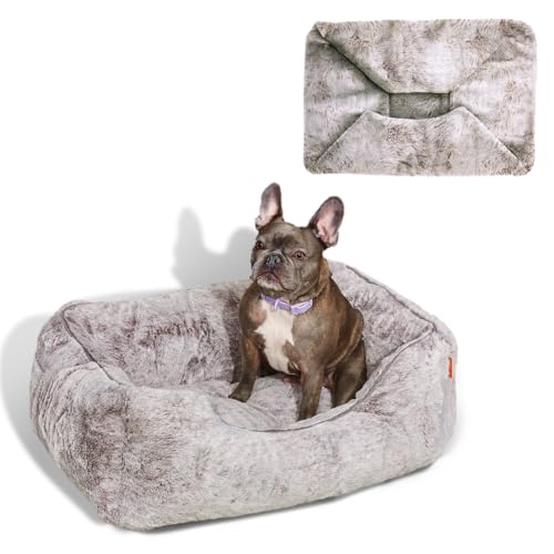 Luxury Aesthetic Dog Bed with Extra Cover for Small Dogs (Light Grey / Small)