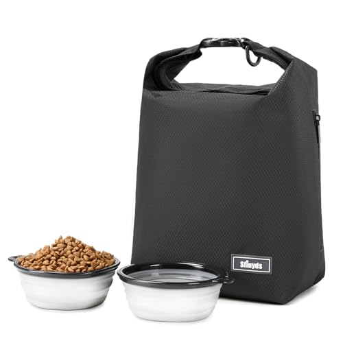 Travel Dog Food Container Pet Food Storage Bag Containers 2PCS Collapsible Travel Dog Bowls Waterproof Camping Storage Essentials Kibble Carrier 20L Easy to Clean (Black / 20L)