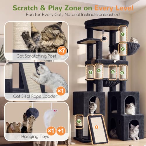 Tall Cat Tower for Indoor Adult Cats (Dark Grey / 72 inch)