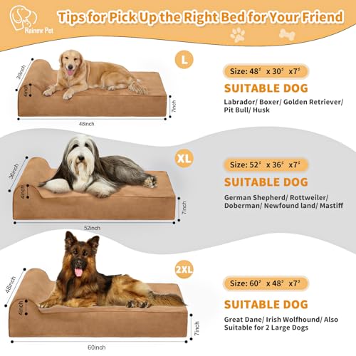 Orthopedic Dog Beds for Large Dogs (52.0"L x 36.0"W x 7.0"TH / Premium Version-Khaki)