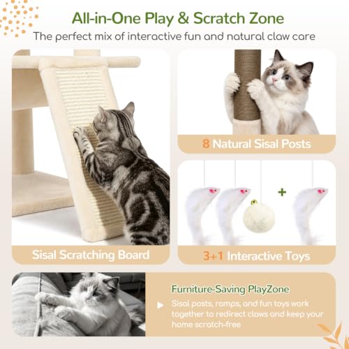 73in Corner Stable Cat Tree for Indoor Cats (Beige / 73 inch)