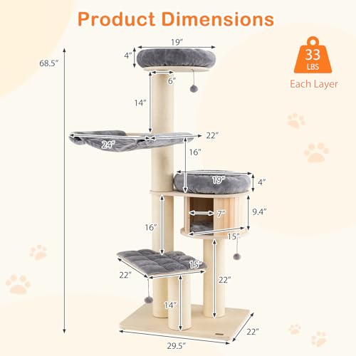 Modern Cat Tree (68.5 Inches / Gray)