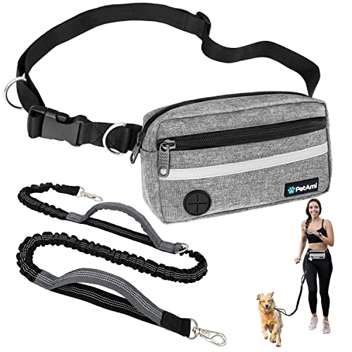 Hands Free Dog Leash Waist Belt Bag Fanny Pack (Heather Grey / 1 Leash)