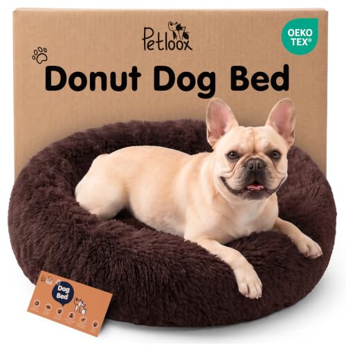 Calming Donut Dog Bed for Small Dogs (Coffee / Medium (30"L x 30"W x 9"Th))