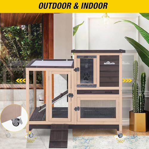 Rabbit Hutch Bunny Hutch Large Rabbit Cage (Coffee / 40.6"L x 26"W x 39.3"H)