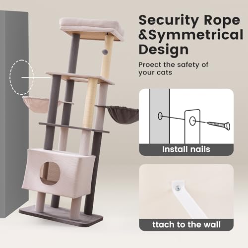 65in Large Cat Tree Heavy Duty Tower Condo & Sisal Posts for Cats (Corduroy Grey / 65 in)