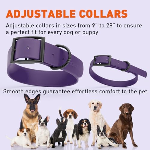 Biothane Waterproof Dog Collar Strong Coated Nylon Webbing with Black Hardware Odor (W1.5" x L16"-20" / Violet Purple)
