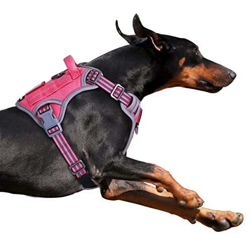 Tactical Dog Harness for Large Dogs No Pull (Rose Red / L(Neck:19-25", Chest:21-35"))