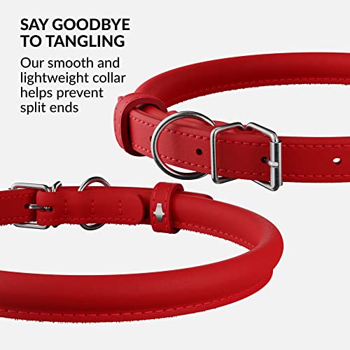 Tangle Free Rolled Leather Dog Collar (Red / XXL)