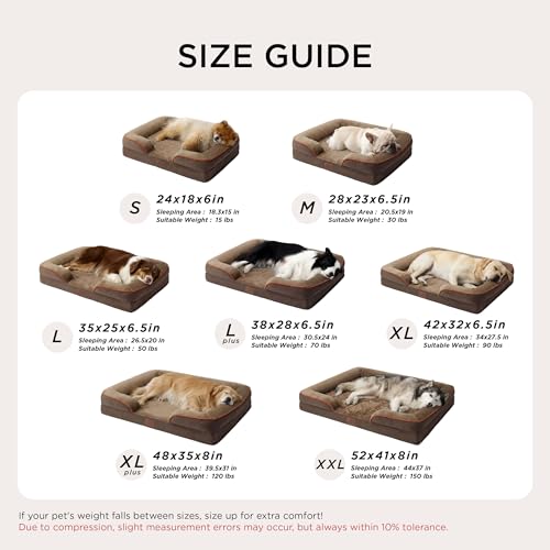 Orthopedic Dog Beds Large Sized Dog Washable Original Design (Brown / 35"l X 25"w X 6.5"th)