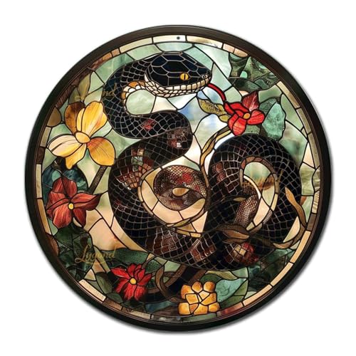 Metal Tin Stained Glass Snake Gardening Sign for Gift 1212 Inches (12×12 Inches / Snake)