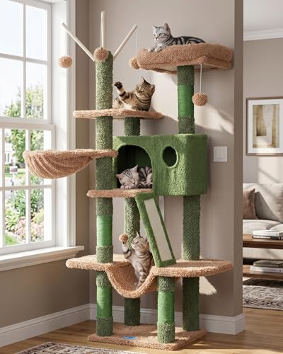 Cat Tree Tower with Padded Platform Bed (53 Inch / Cactus)