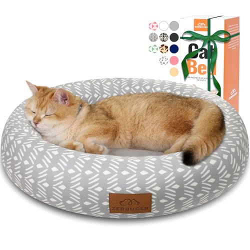 20in Grey Pattern Round Dog Bed Sofa for Dogs Cats (Grey Pattern / Small)