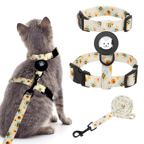 Cat Harness with Airtag Holder (Cute Bee (Buckles on Neck & Chest))