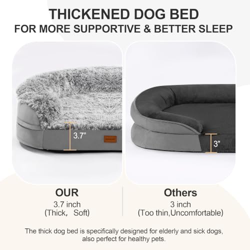 Fluffy Calming Orthopedic Dog Beds Large Sized Dog (Grey / 44.0"Lx32.6"Wx7.6"H)