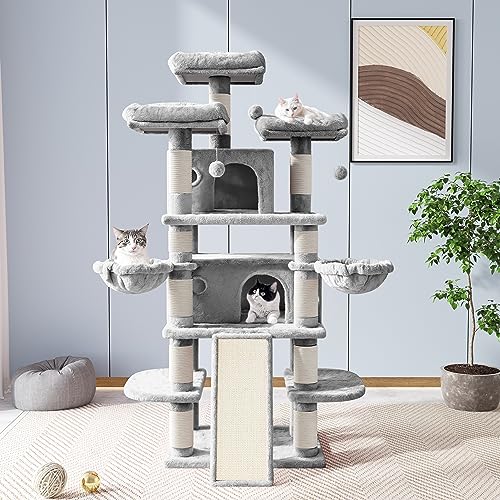 68 Inches Cat Tree (68 in / Light Grey)