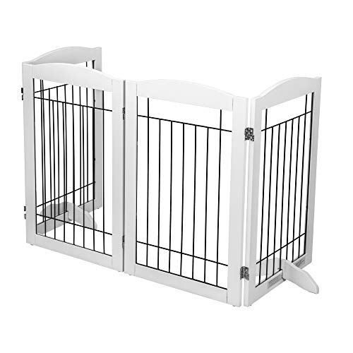 Free Standing Foldable Wire Pet Gate for Dogs (White / 【4 Panels】80"W x 30"H)