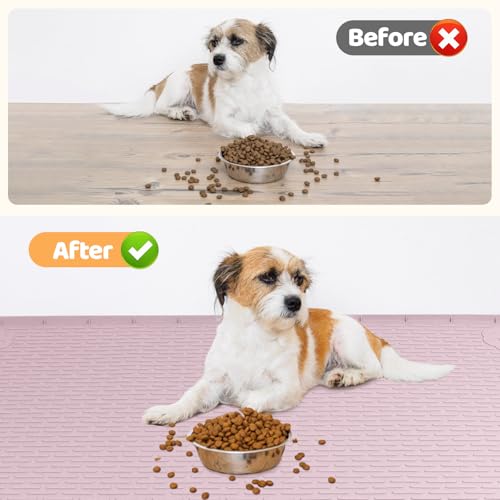 Dog Food Mat 50''x35'' Extra Large Dog Mat for Food and Water (50"L x 35"W / Pink)