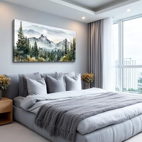 Wall Decorations For Living Room Canvas Wall Art For Bedroom Large Size Office Wall Decor Abstract Mountain Scenery Paintings Pictures Artworks Ready To Hang Home Decoration 20X40 (40"L x 20"W / Forest Painting Artwork)