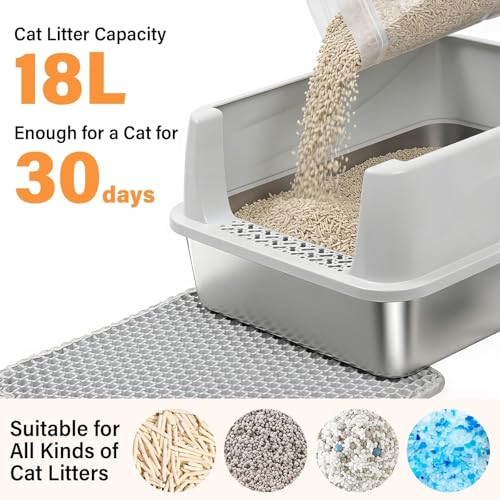 Stainless Steel Cat Litter Box for Kittens (Small(17.3"x13.4"x8.1"))