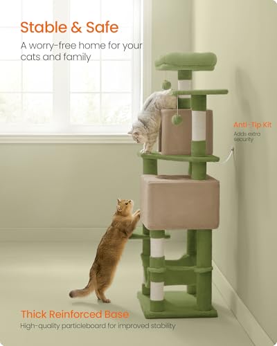 Cat Tree 59.5 (59.5 Inches / Grass Green + Camel Brown)