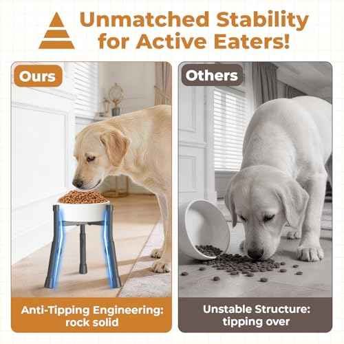 Elevated Dog Bowl Stand for Large Medium Breeds (Black-Taller 4 Heights 2 Pack)