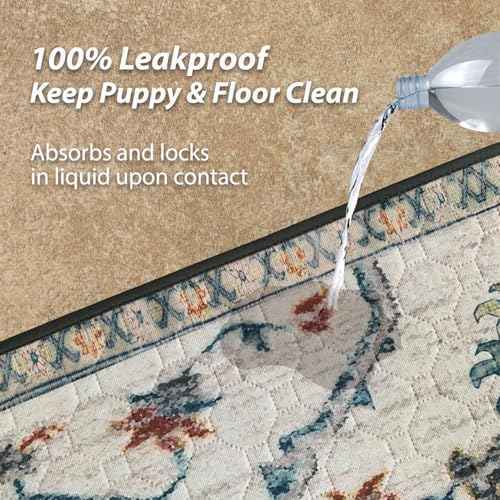 2PACK Washable Pee Pads for Dogs (72x72 Inch (Pack of 2) / Beige/Floral)