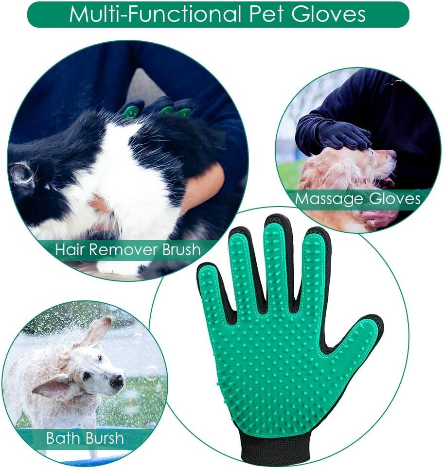 Pet Hair Removal Glove with 255 Silicone Tips for Dogs & Cats (Green)