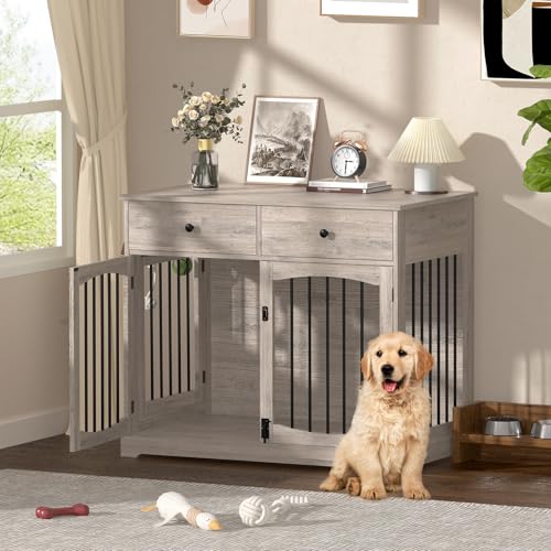 40'' Wooden Dog Crate Furniture (Grey)