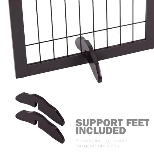 Freestanding Foldable Dog Gate Indoor with Door (Espresso / 【4 Panels with Door】96"W x 30"H)