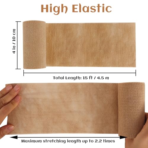 6 Rolls Elastic Self Adhesive Bandage Wrap 4 Inch (4 Inch-6 Count Brown)