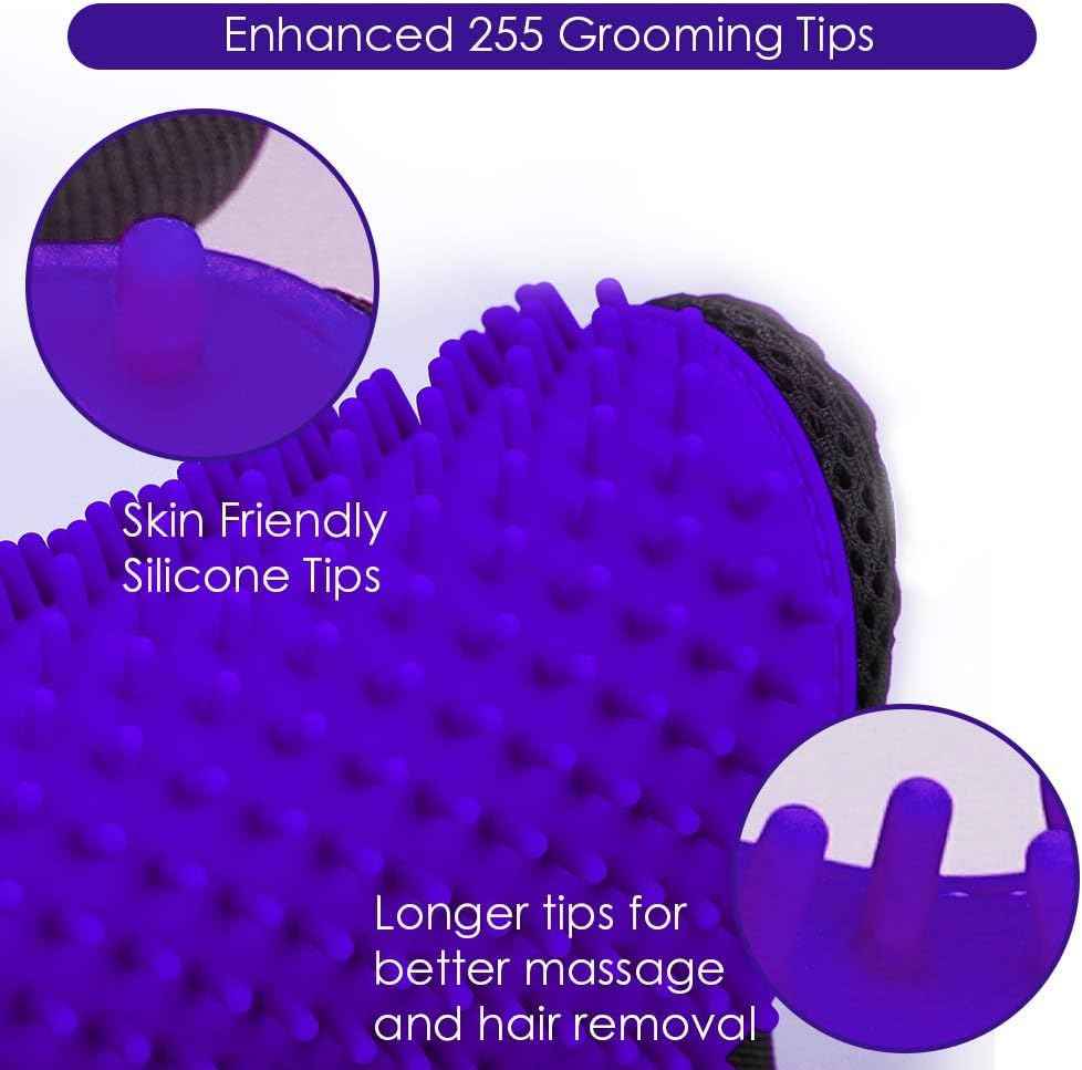 Pet Hair Removal Glove with 255 Silicone Tips for Dogs & Cats (Purple)