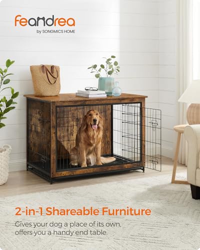 44.1" Dog Crate Furniture (Rustic Brown / 44.1"L x 29.5"W x 32.3"H)