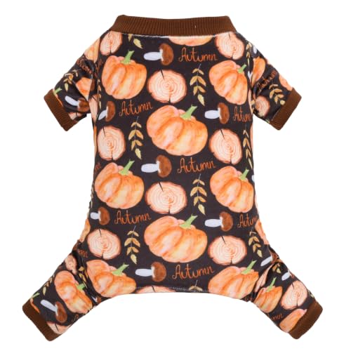 Dog Pajamas Thanksgiving Puppy Onesies Small Dogs Soft Pjs Coat Cat Apparel Comfy Pet Clothes Outfit Doggie Bodysuit P354XL (X-Large / Autumn Pumpkins)