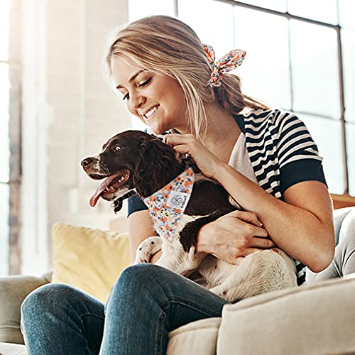Floral Dog Bandanas Girl Matching Dog Bandana and Scrunchie Small (01-orange floral / Small-set of 1)