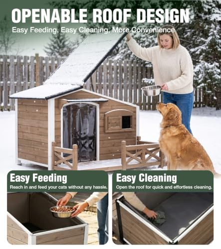 Heated Dog House for Outside Iron Frame Outdoor Shelter Brown