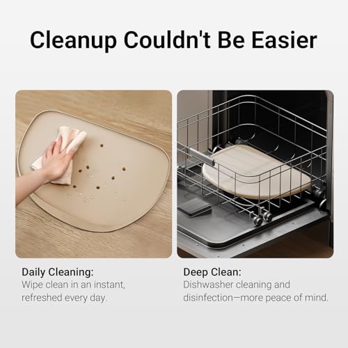Cat Food Mat Silicone Waterproof Feeding Mat (18"L x 12.5"W / Almond)