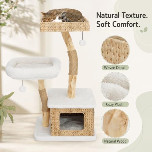 Modern Cat Tree Tower for Indoor Cats (Two layer Off-white)