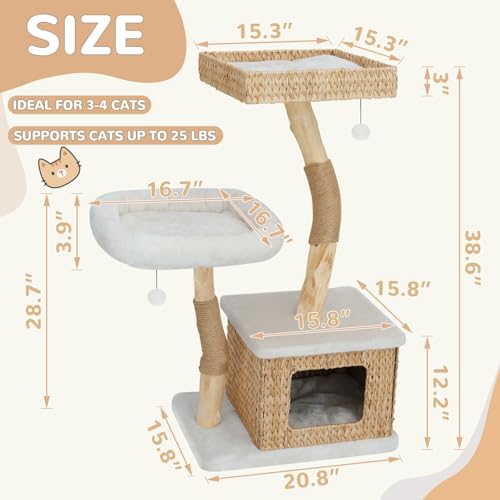Modern Cat Tree Tower for Indoor Cats (Two layer Off-white)