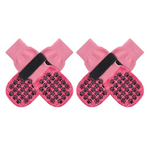 Anti Slip Dog Socks to Prevent Licking Paws for Hardwood Floors (Two Color-Pink / Small (4 Count))