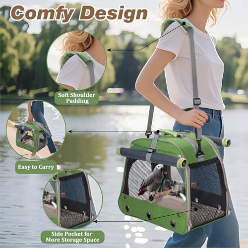 Bird Carrier Parrot Travel Cage with Perch (Green)